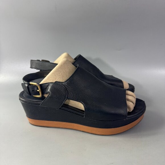 Stuart Weitzman Women's Black Slingback Leather Platform Wedge Sandals, Size 6.5 - Picture 2 of 12